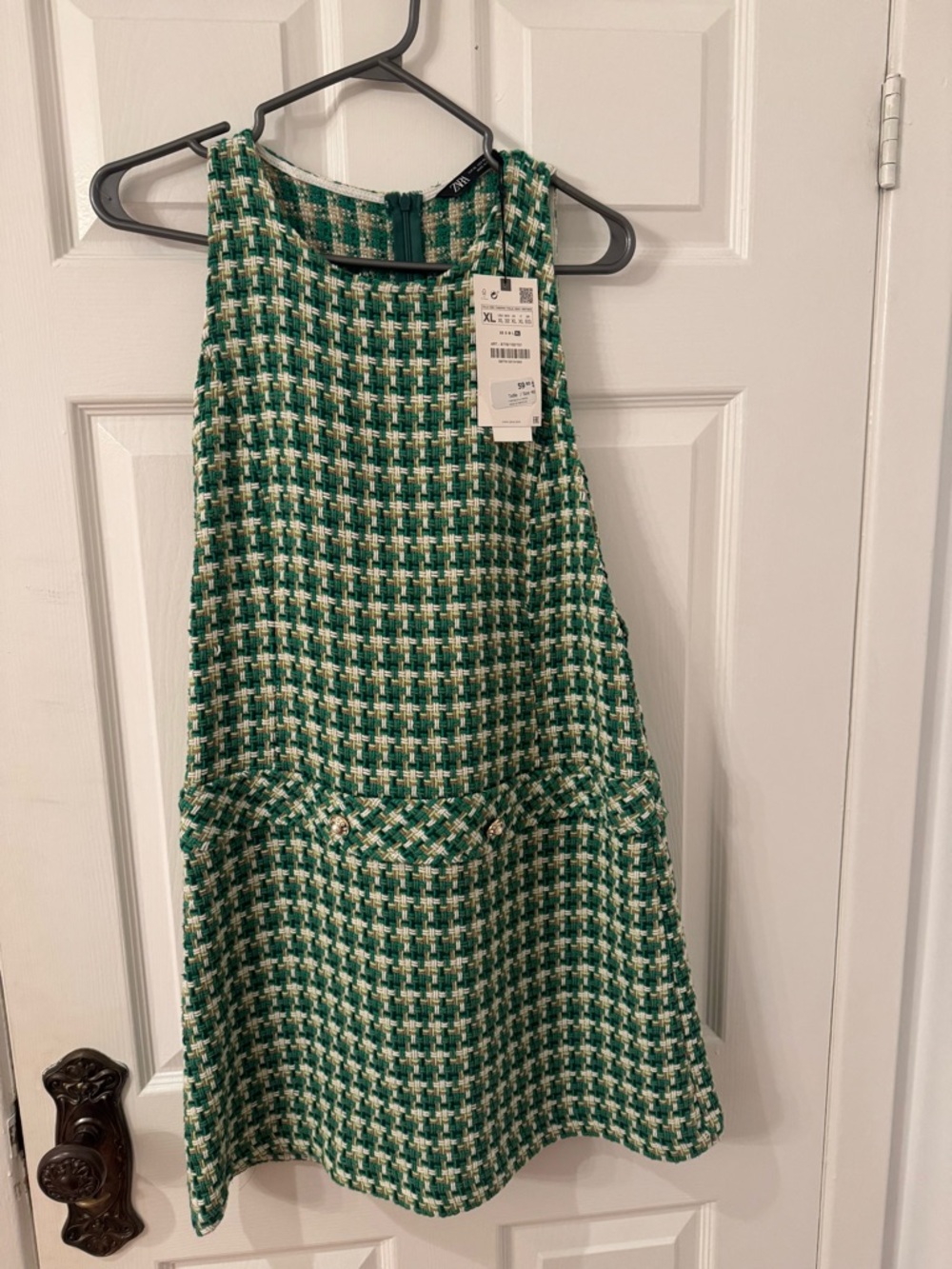 Zara Green and White Tweed Mini Dress